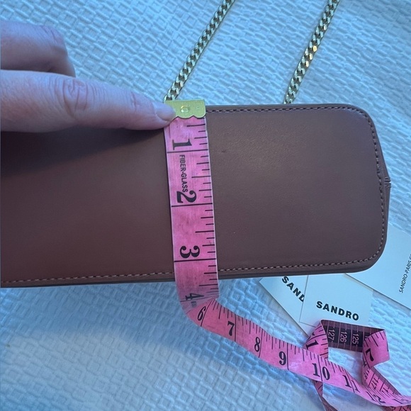 NWT Sandro Marron Brown Small Canvas Leather Logo Chain Strap Crossbody Bag - Picture 13 of 16